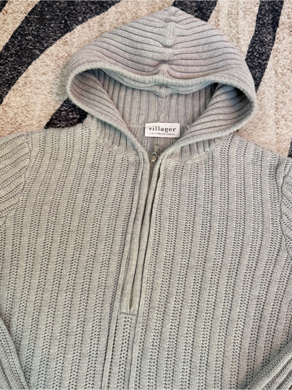Women’s y2K 1/4 zip grey ribbed hooded sweater EUC M - Picture 2 of 5